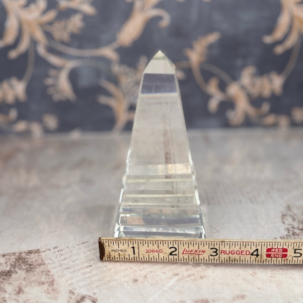 Vintage Cut Glass Crystal Obelisk Paperweight Art Deco Style - Picture 6 of 9